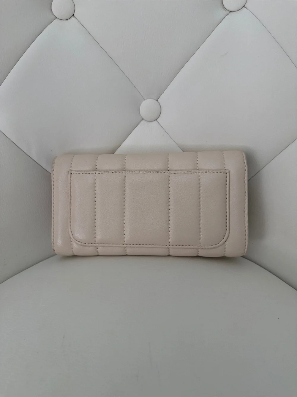 Tory Burch Kira Quilted Envelope Leather  Wallet with turn lock close in Cream